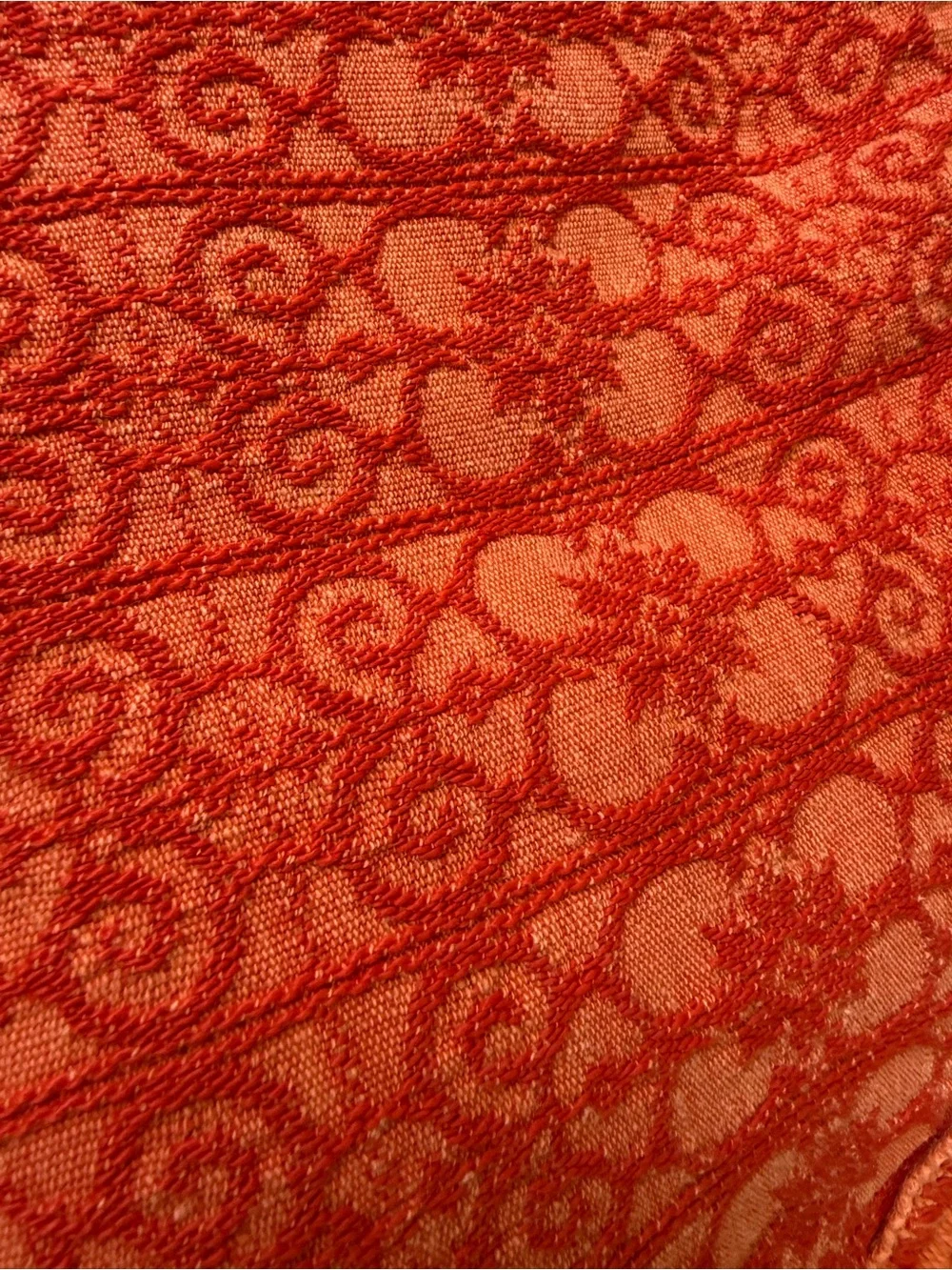 Vintage Bates pumpkin orange woven jacquard fringe bedspread Double size AS IS